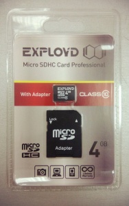 MicroSDHC 4Gb Exployd Class 10 с адаптером SD